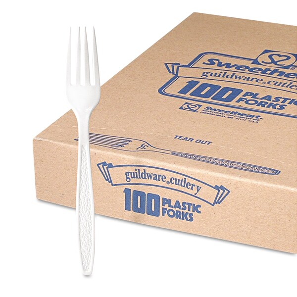 Guildware Heavyweight Plastic Forks, White, PK1000